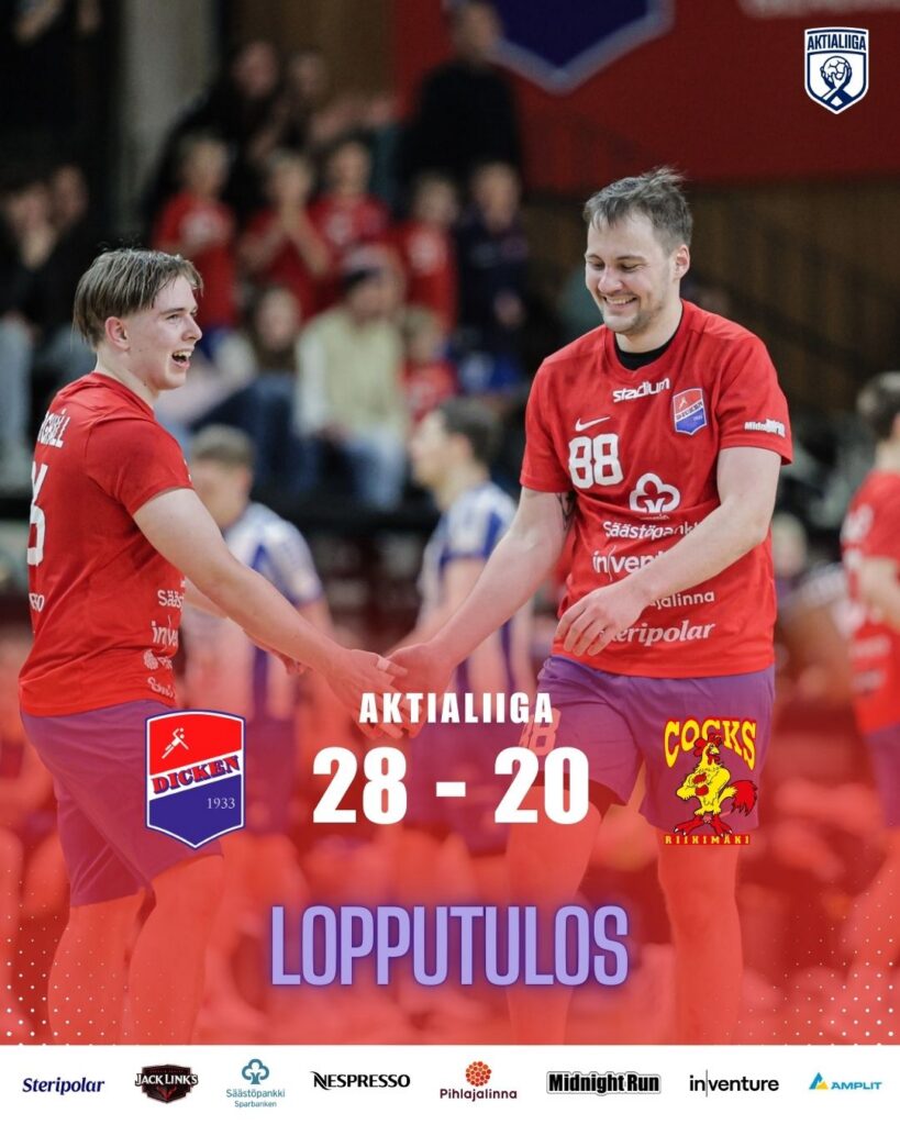 Slutresultat: Dicken – Cocks 28–20.